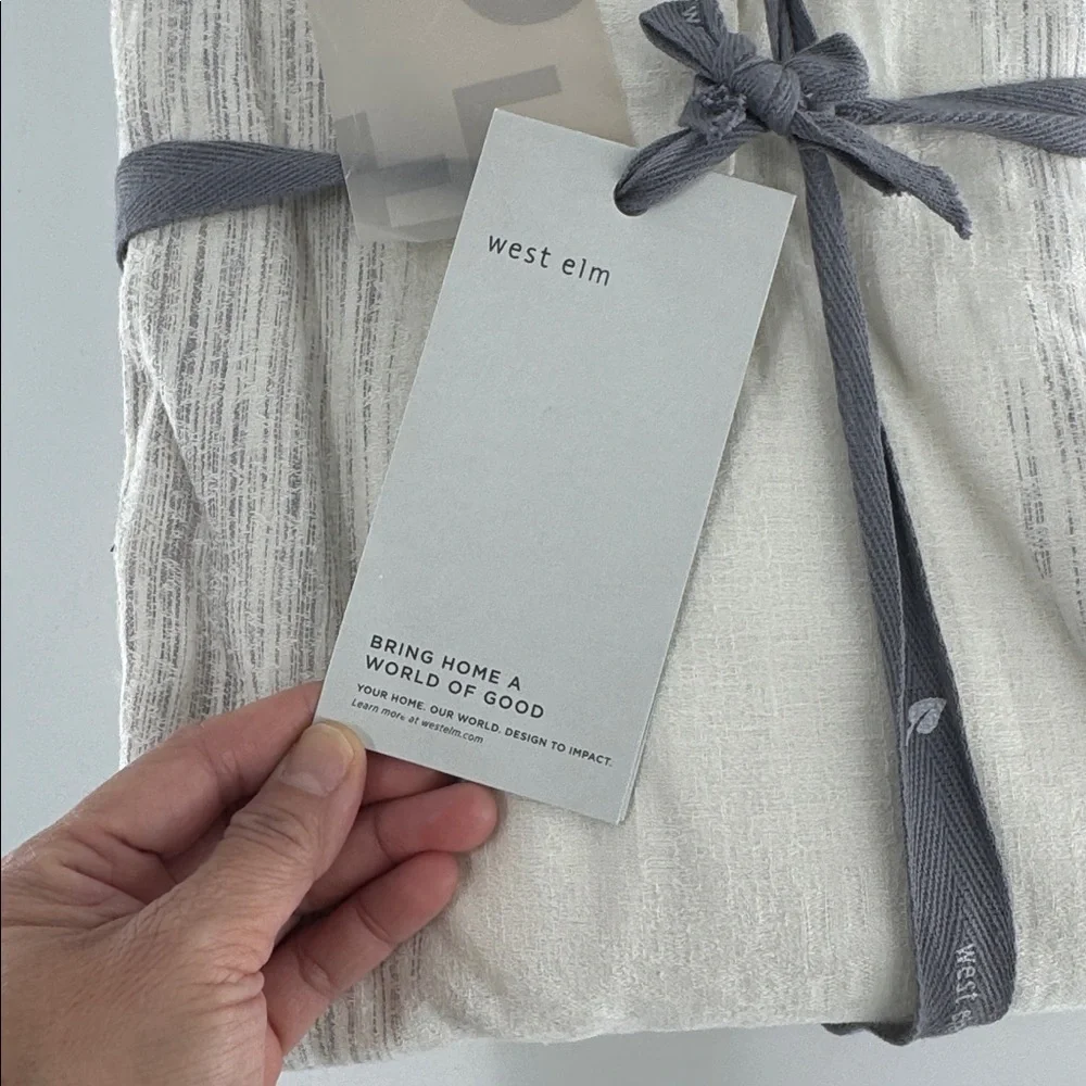 WEST ELM Linen Jacquard Stripe Duvet Cover Ombré Yellow, Pink, Gray Full NWT